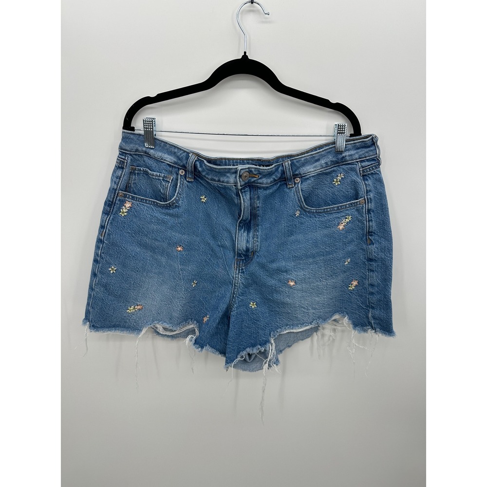 American Eagle Floral Embroidered Mom Shorts Sz 18 Festival Denim Cut Offs